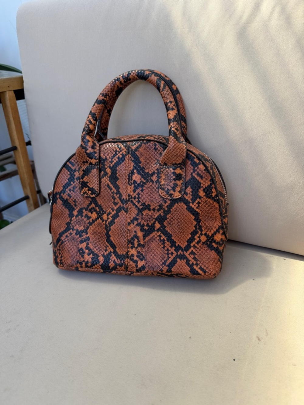 Rust Snake-Print Dome Satchel Handbag - Unbranded